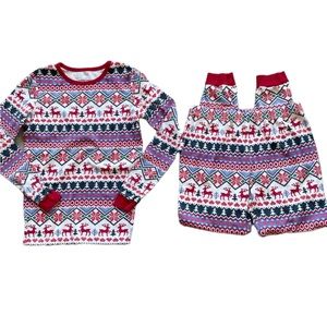 Lands End Fair Isle Christmas Holiday Pajamas Long John Set Kids